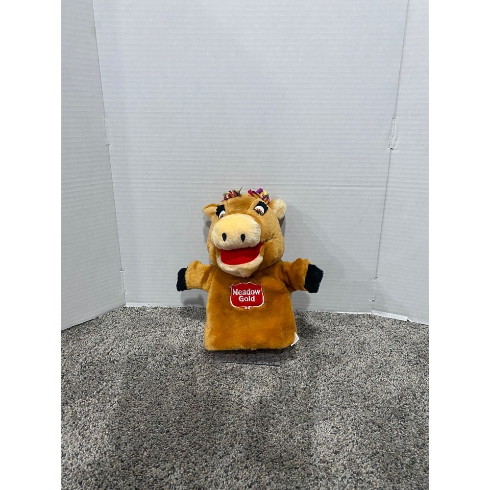 Plush Hand Puppet Meadow Gold Kids Brown Excellent Lani Moo Cow Advertising